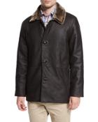 Cortina Leather & Shearling Fur Coat, Espresso