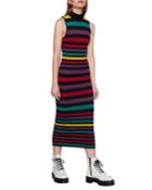 Striped Sleeveless Mock-neck