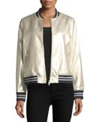 Metallic Faux-leather Bomber Jacket