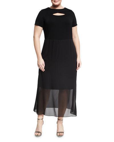 Short-sleeve Cutout Maxi Dress, Black,