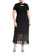 Short-sleeve Cutout Maxi Dress, Black,