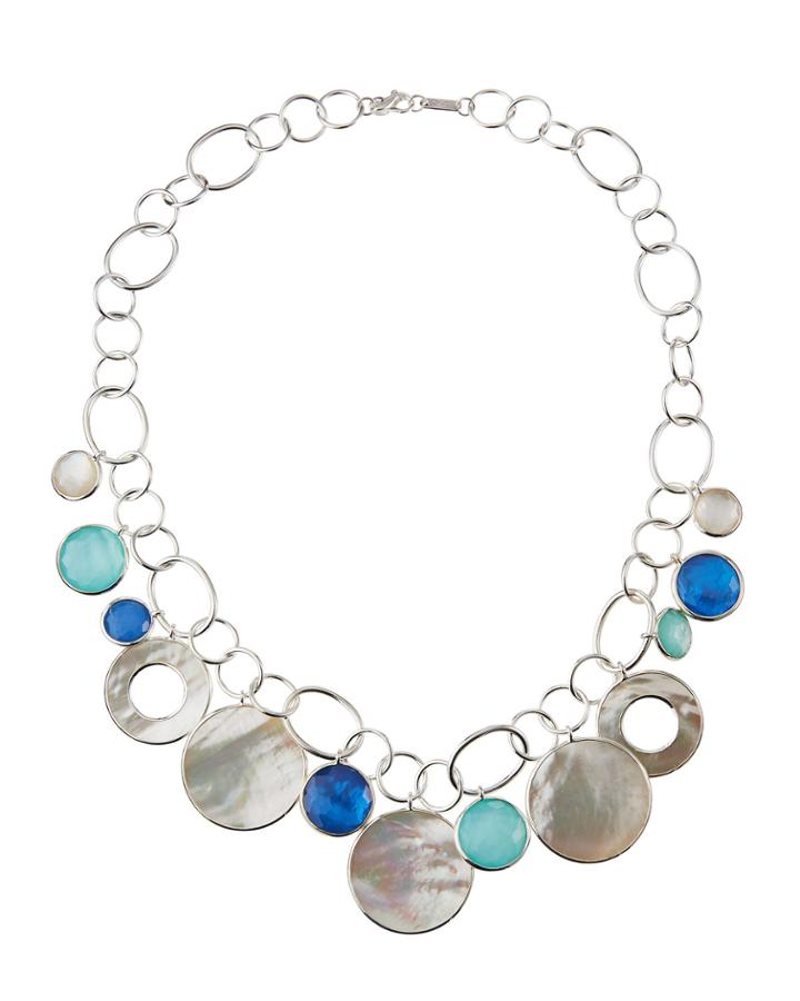 Wonderland Chain Link Necklace With Open Shell, Brazilian Blue