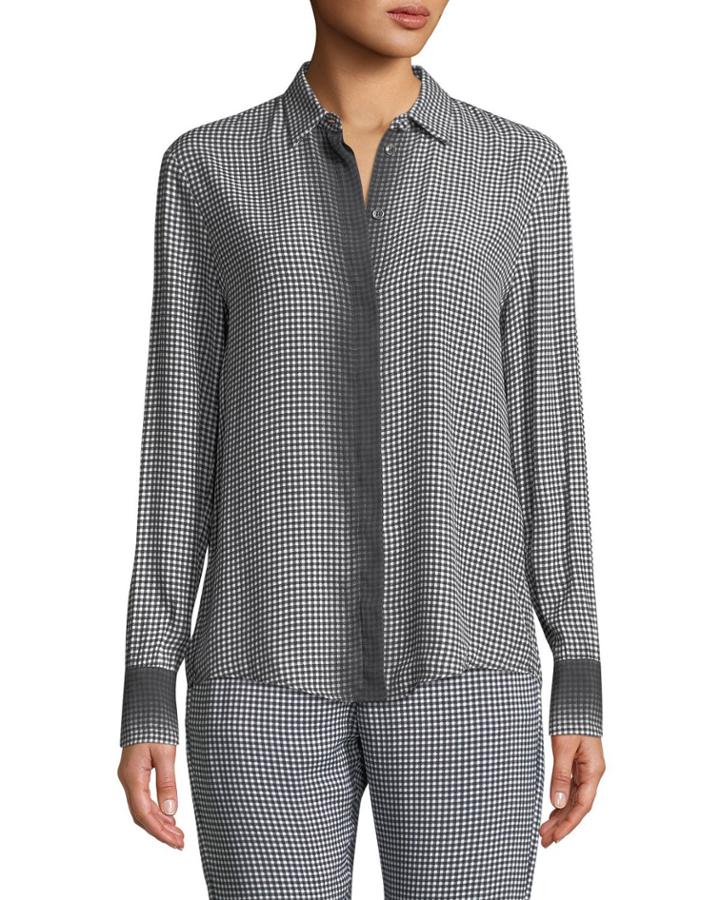 Ombre Checked Long-sleeve Button-front