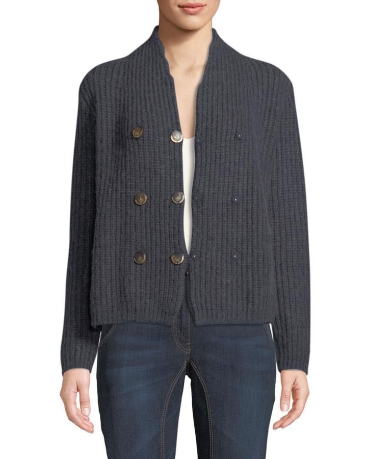 Brush Chine Double-breasted Wool-blend Cardigan