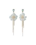 Floral Pearly Fringe Earrings, White