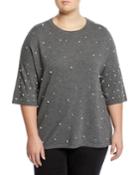 3/4-sleeve Pearly-trimmed Sweater -