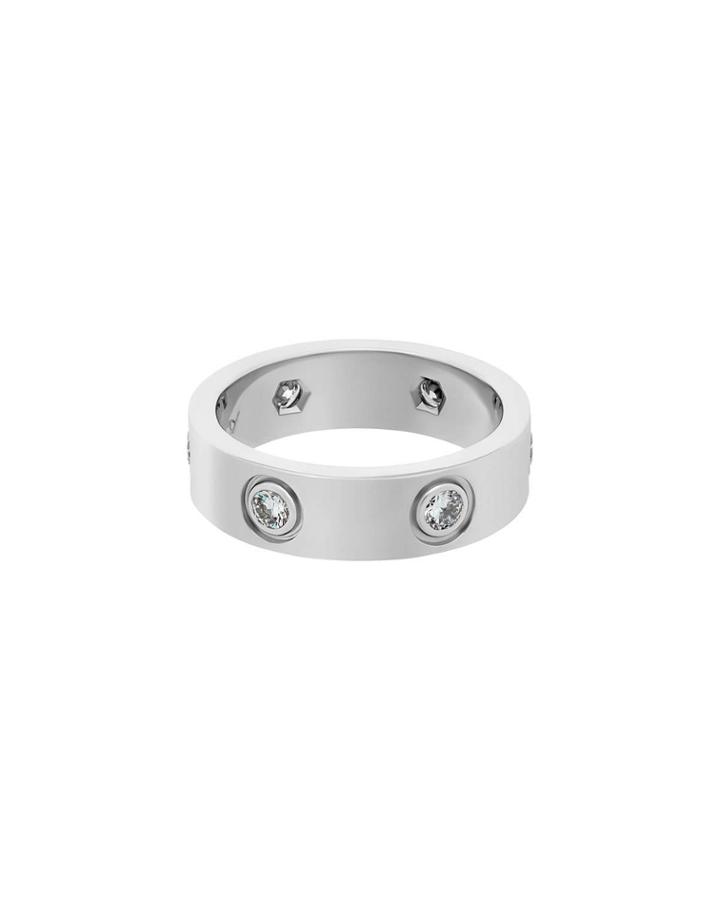Estate 18k White Gold 6-diamond Love Ring,