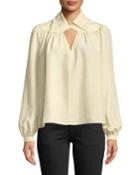 Long-sleeve Diamond-keyhole Yoked Striped