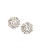 18k White Gold Diamond Halo Button Earrings,