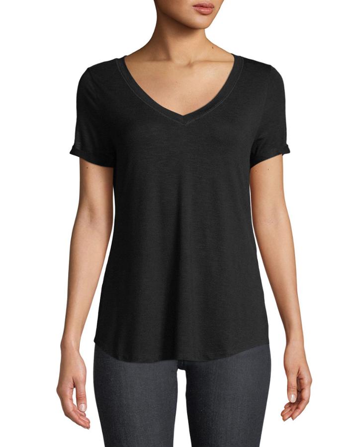 Mesh-trimmed V-neck Cuffed Tee