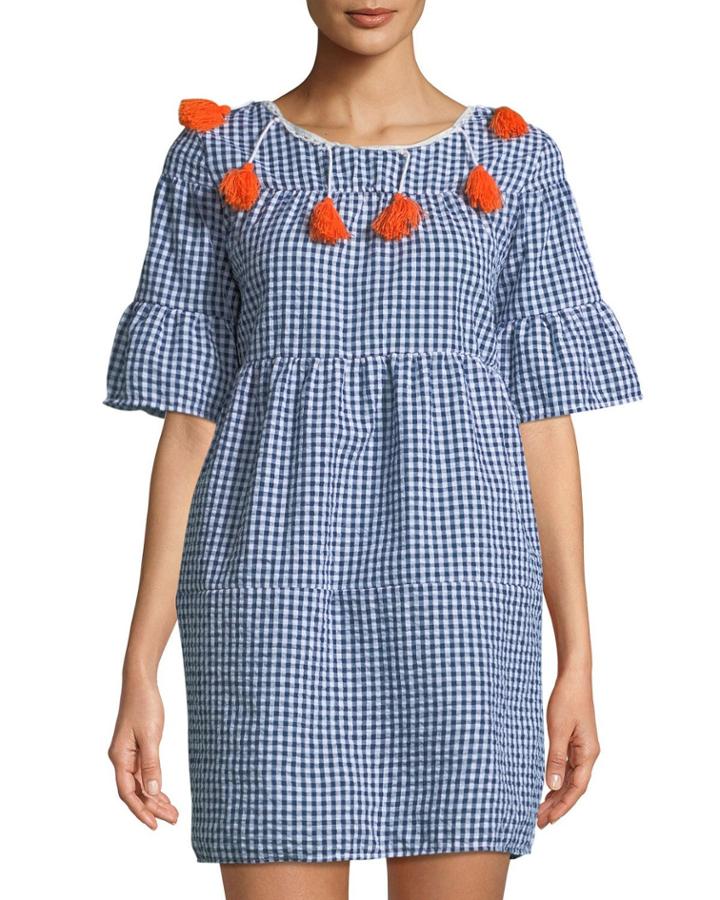 Gingham Tassel-trim Dress