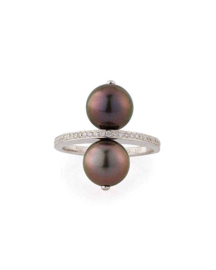 Tahitian 2-pearl & Diamond Ring In