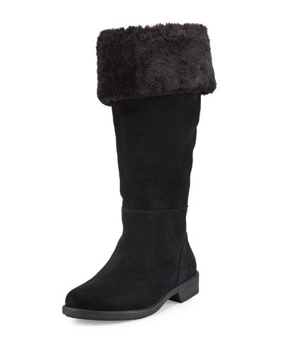 Avis Mid-calf Suede Boot With Faux Shearling, Black