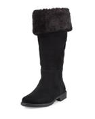 Avis Mid-calf Suede Boot With Faux Shearling, Black