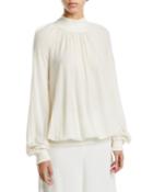 Cashmere Blouson-sleeve Mock-neck