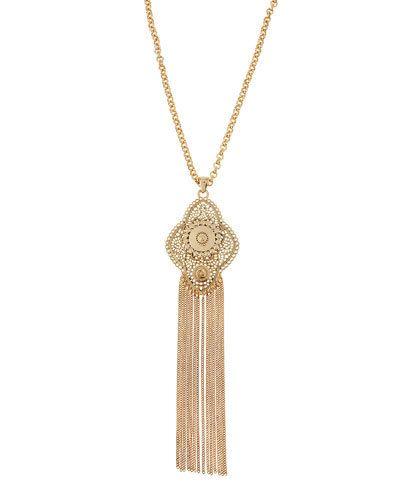 Long Golden Tassel Pendant Necklace