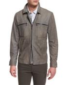 Nubuck Leather Utility Jacket, Gray
