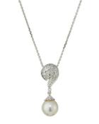 14k White Gold South Sea Pearl & Diamond Swirl Pendant Necklace