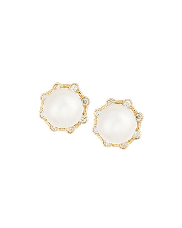 Belpearl 14k White Akoya Cultured Pearl & Diamond Stud Earrings, Women's