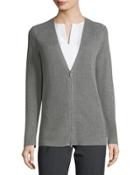 Zip-front Long-sleeve Ribbed Cardigan