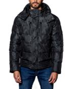 Semi-fitted Snap-hood Puffer Jacket, Black Camo