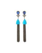 Sapphire, Turquoise & Diamond Tassel Drop Earrings