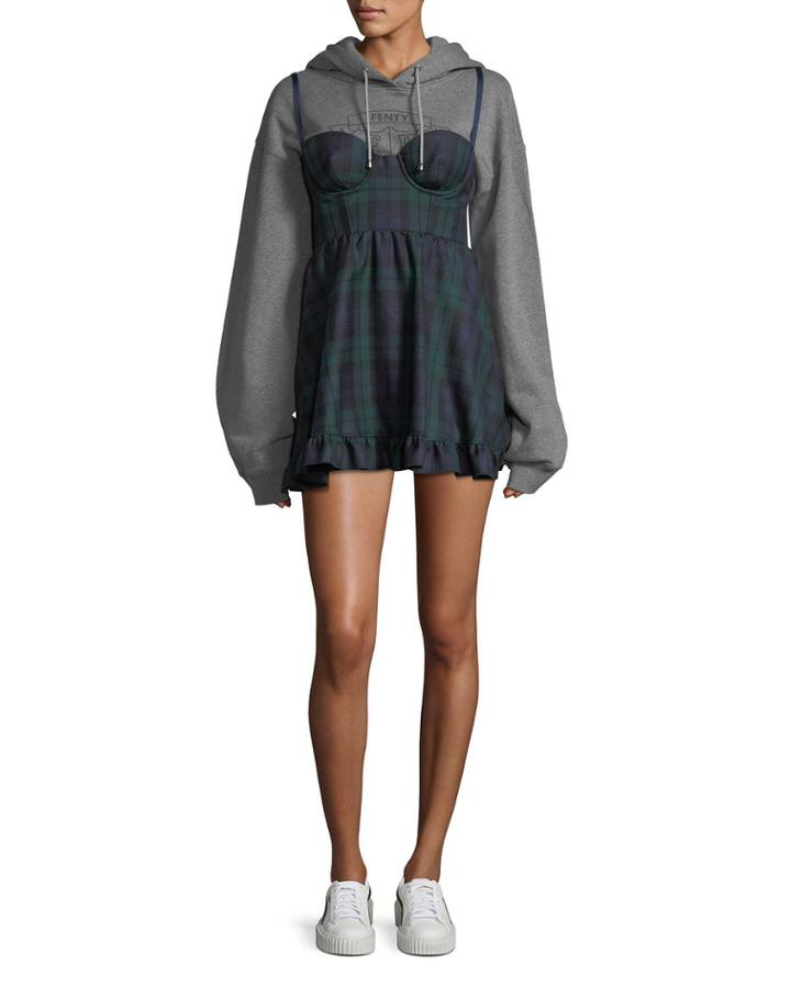 Hooded Sweatshirt With Mini Plaid Dress