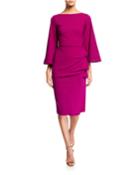 Cassandre Bateau-neck Flare-sleeve Shirred-skirt Dress