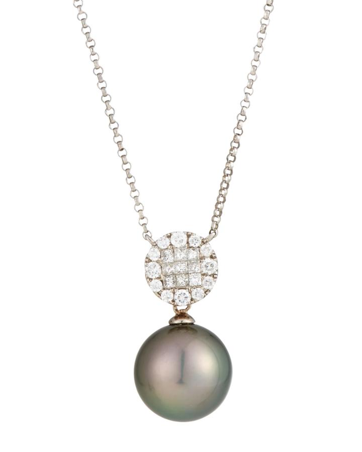 Belpearl Tahitian Black Pearl & Diamond Pendant Necklace