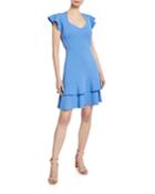 Flutter-sleeve Tiered A-line Dress