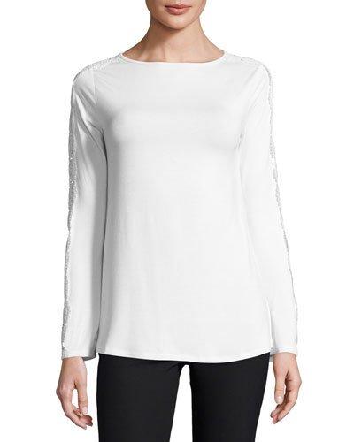Boat-neck Lace-trimmed Top
