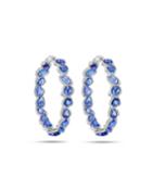 18k Blue Sapphire & Diamond Hoop Earrings