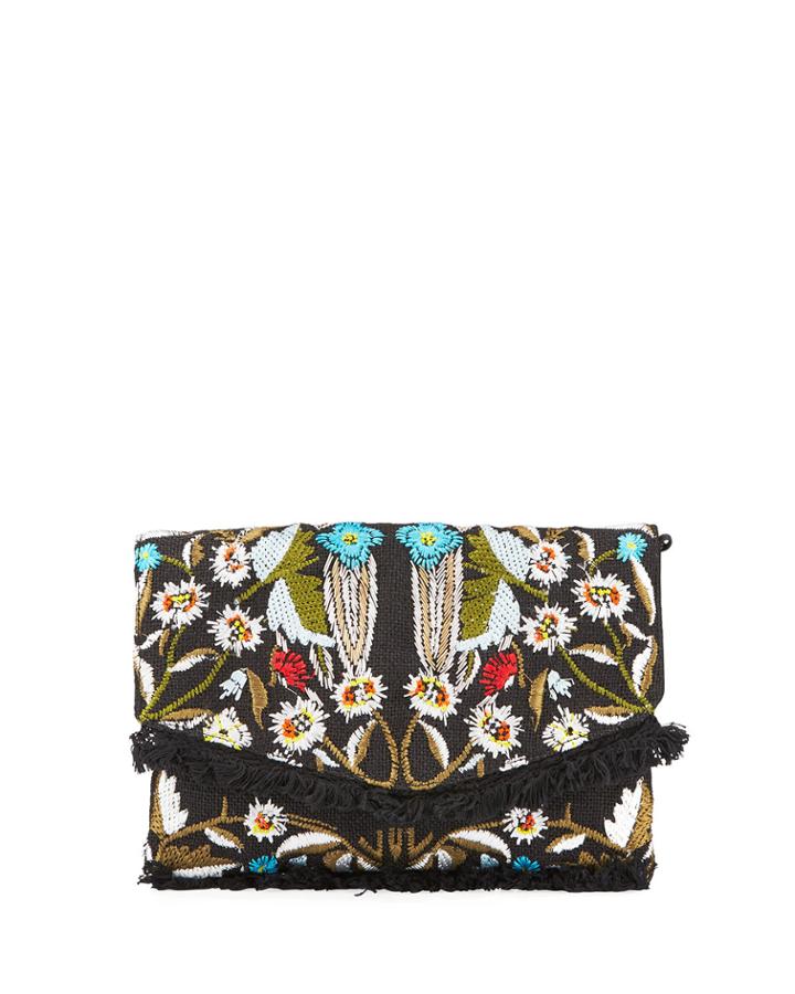 Cait Embroidered Canvas Clutch Bag