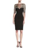 Beaded Cocktail Dress W/ Metallic Fringe