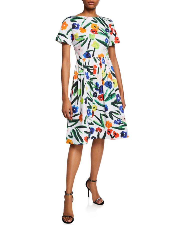 Boxy Bateau-neck Floral Short-sleeve Dress