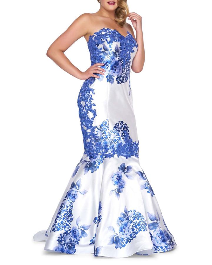 Strapless Floral Lace Trumpet Detachable Gown