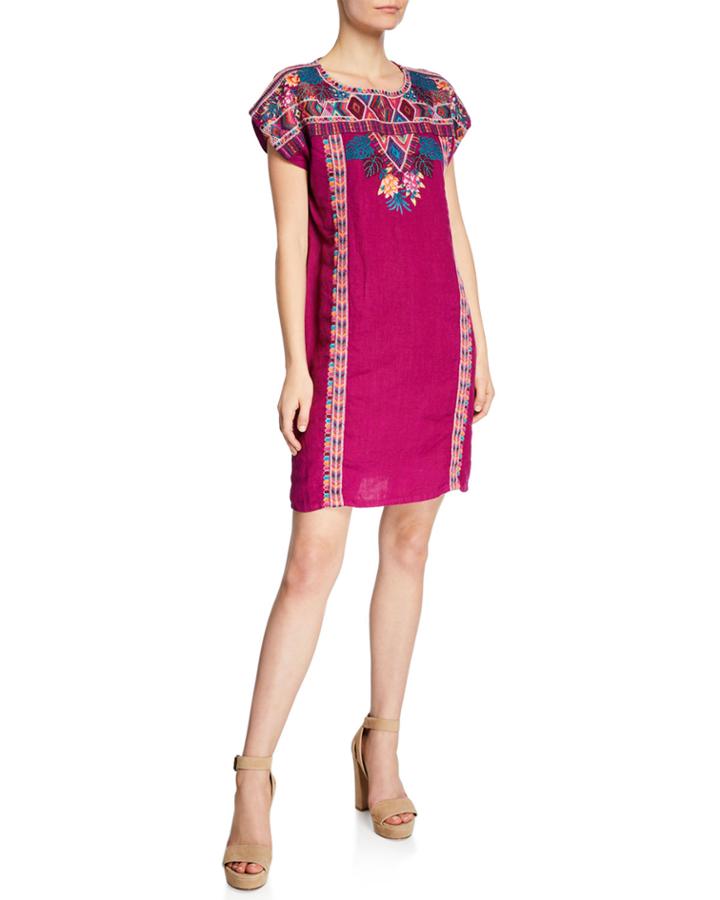 Plus Size Quinn Embroidered Short-sleeve Shift Tunic Dress
