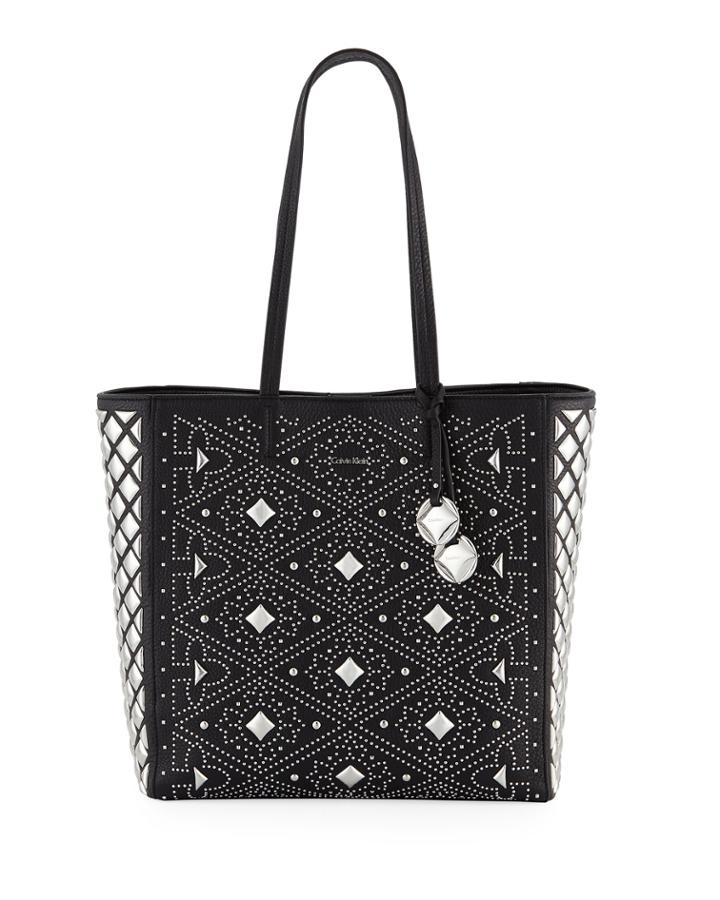 Avery Pebbled Leather Embellished Tote Bag