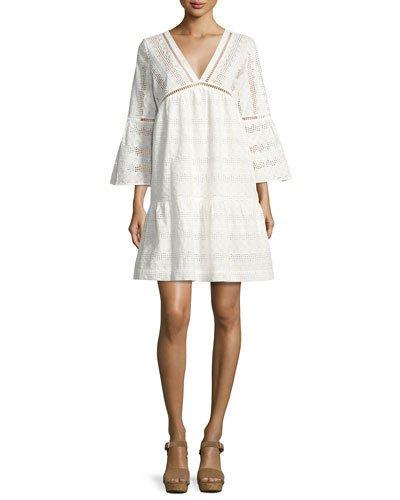 Gaia Cotton Lace V-neck Mini Dress, Ecru