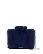 Suede Leather Crossbody Bag With Faux Fur Trim