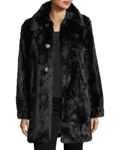 Faux-fur Rhinestone-button Car Coat