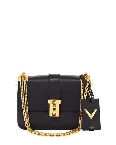 Rockstud Chain Leather Shoulder Bag, Black