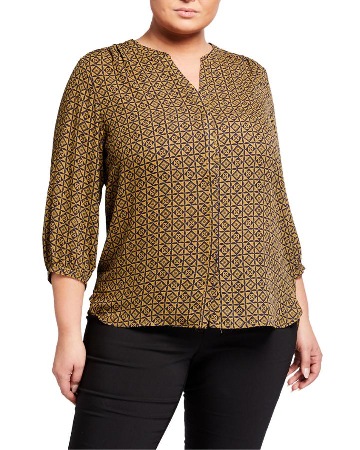 Plus Size 3/4-sleeve Pattern Blouse