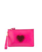 Shearling Heart Zip Wristlet Pouch Bag,