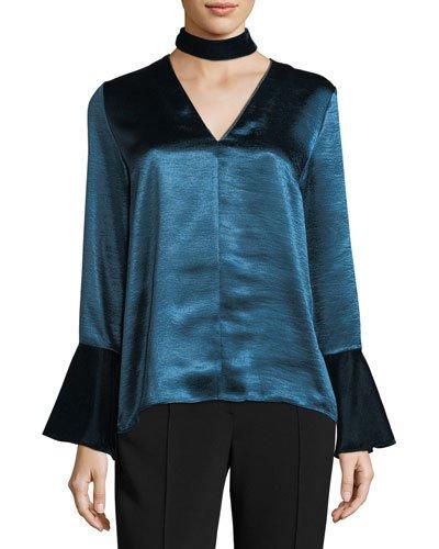 Satin Blouse W/ Velvet Bell