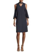 Petite Textured Cutout Flutter-sleeve Dress