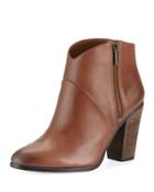 Felise Leather Zip-up Bootie, Dark Brown