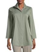 Marla Striped Bracelet-sleeve Blouse, Olive