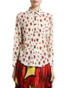 Peace-print Silk Button-front Blouse