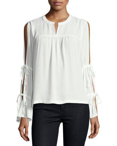 Cold-shoulder Peasant Blouse, Ivory